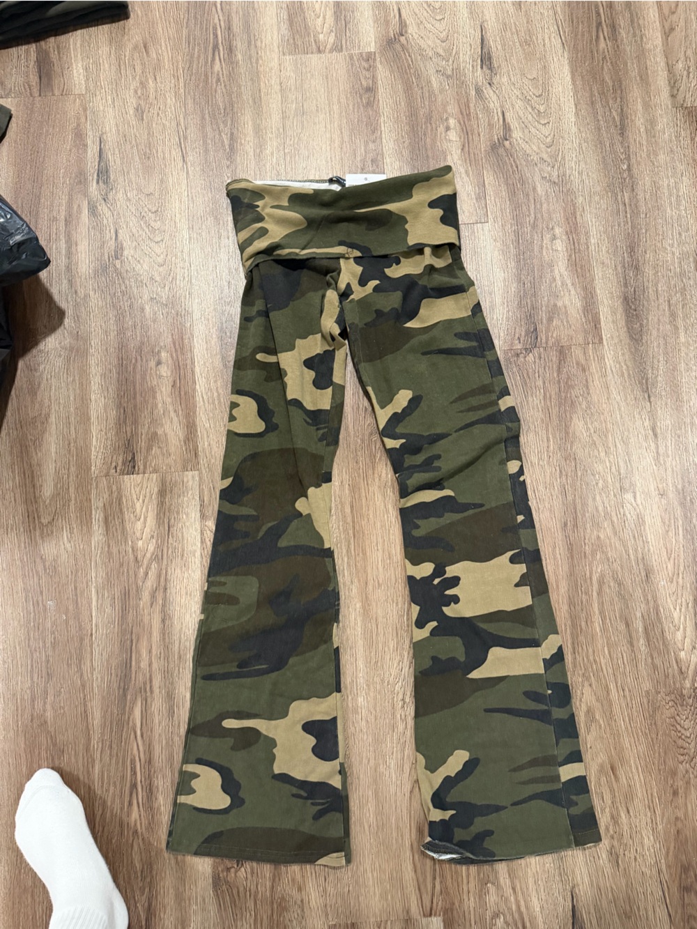 Brandy Melville Camo Fold-Over Waist Flare Pants